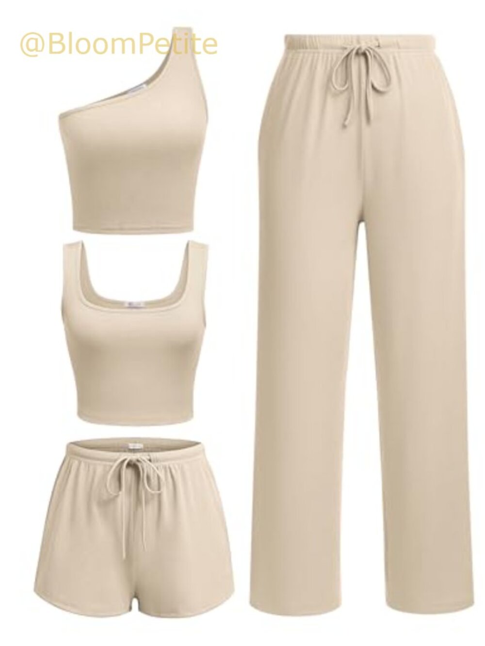 4 Piece Lounge Set Ribbed Crop Top Tank Shorts Pants Pockets